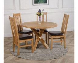 That's Furniture Oregon Round Oak Dining Table And 4 Chairs Dining Set With Princeton Oak Chairs - thumbnail 2