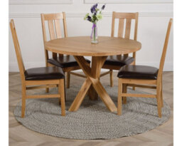 That's Furniture Oregon Round Oak Dining Table And 4 Chairs Dining Set With Princeton Oak Chairs - thumbnail 1