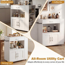 Costway Rolling Kitchen Island Mobile Kitchen Cart With Cabinet & Spice Racks-White - thumbnail 8