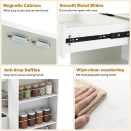 Costway Rolling Kitchen Island Mobile Kitchen Cart With Cabinet & Spice Racks-White - thumbnail 9