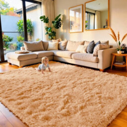 Aspire Homeware Non Slip Beige Shaggy Rug Soft Fluffy Washable, Living Room And Dining Room Rug, (L)230Cm X (W)160Cm - thumbnail 1