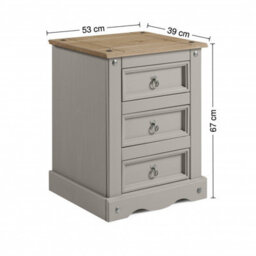 Mercers Furniture Corona Grey Wax Large 3 Drawer Bedside Cabinet Chest Table Solid Wood Pine Wooden Bedroom With Mexican Styling - thumbnail 5