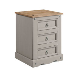 Mercers Furniture Corona Grey Wax Large 3 Drawer Bedside Cabinet Chest Table Solid Wood Pine Wooden Bedroom With Mexican Styling - thumbnail 4