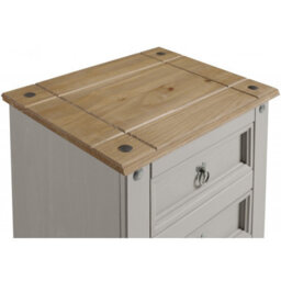 Mercers Furniture Corona Grey Wax Large 3 Drawer Bedside Cabinet Chest Table Solid Wood Pine Wooden Bedroom With Mexican Styling - thumbnail 3