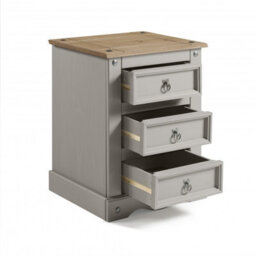 Mercers Furniture Corona Grey Wax Large 3 Drawer Bedside Cabinet Chest Table Solid Wood Pine Wooden Bedroom With Mexican Styling - thumbnail 2