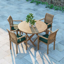 Eterna Fiji Teak Garden Outdoor Dining Table & 4 Seat Chair Set - With Black Cushions