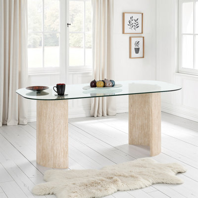 Seconique Modena Dining Table - Glass Top / Cream Marble Effect - image 1