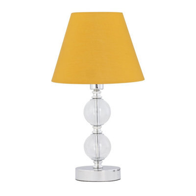 First Choice Lighting Chrome Two Ball Table Lamp With Ochre Yellow Shade - image 1
