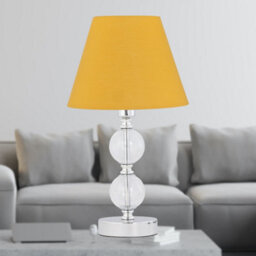First Choice Lighting Chrome Two Ball Table Lamp With Ochre Yellow Shade - thumbnail 2