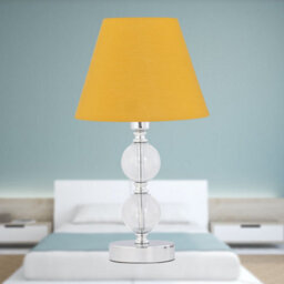 First Choice Lighting Chrome Two Ball Table Lamp With Ochre Yellow Shade - thumbnail 3
