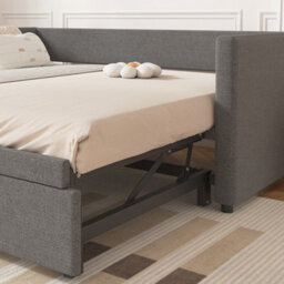 Abrihome Upholstered Bed, Single Bed 90X190Cm, Bottom With Bed 90X180Cm, Can Be Joined Into A Double Bed, Daybed Sofa Bed, Linen, Grey - thumbnail 7
