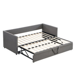 Abrihome Upholstered Bed, Single Bed 90X190Cm, Bottom With Bed 90X180Cm, Can Be Joined Into A Double Bed, Daybed Sofa Bed, Linen, Grey - thumbnail 8