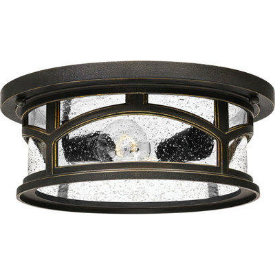 Stylish Outdoor Ip44 Flush Light With Led E27 Bulb In Palladian Bronze Finish