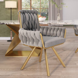 Matteo Luxurious Grey Velvet Swivel Dining Armchair With Gold Metal Legs - thumbnail 1
