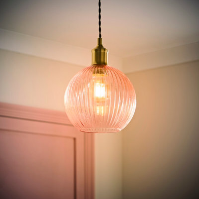 Valuelights Maddison Ribbed Pink Glass Easy Fit Ceiling Shade And Bulb - image 1