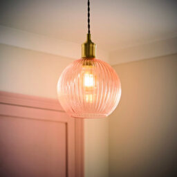 Valuelights Maddison Ribbed Pink Glass Easy Fit Ceiling Shade And Bulb - thumbnail 1