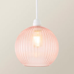 Valuelights Maddison Ribbed Pink Glass Easy Fit Ceiling Shade And Bulb - thumbnail 3