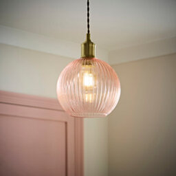 Valuelights Maddison Ribbed Pink Glass Easy Fit Ceiling Shade And Bulb - thumbnail 2