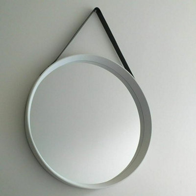 Deenz Large Round Wall Mirror 52Cm White Round Hanging Mirror With Faux Leather Strap Home Living Decor Gift New