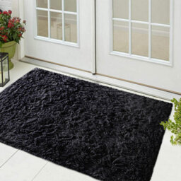 (Black, 50 X 80 Cm) Shaggy Rug Soft Non-Slip Bathmats Welcome Door Mat
