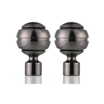 Lister Cartwright 19mm Curtain Pole Ends Finials Pack Of 2 Adjustable Screws Available In Colours Black Nickel (Metal Ribbed Ball Finials)