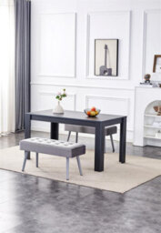 Kosy Koala Modern Dark Grey Dining Table Set With 2 Grey Velvet Benches Stylish Dining Room Furniture - thumbnail 1