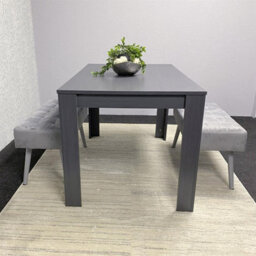 Kosy Koala Modern Dark Grey Dining Table Set With 2 Grey Velvet Benches Stylish Dining Room Furniture - thumbnail 3