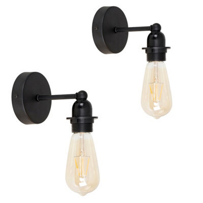 Valuelights Cambourne Pair Of Industrial Style Satin Black Pipework Single Wall Lights - image 1
