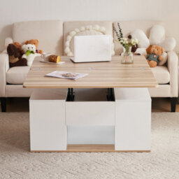 Btm Lift-Top Coffee Table With Storage, 2 Drawers, White & Oak, Living Room - thumbnail 5
