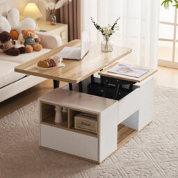 Btm Lift-Top Coffee Table With Storage, 2 Drawers, White & Oak, Living Room - thumbnail 3