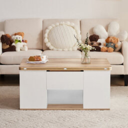 Btm Lift-Top Coffee Table With Storage, 2 Drawers, White & Oak, Living Room - thumbnail 2