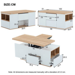 Btm Lift-Top Coffee Table With Storage, 2 Drawers, White & Oak, Living Room - thumbnail 8