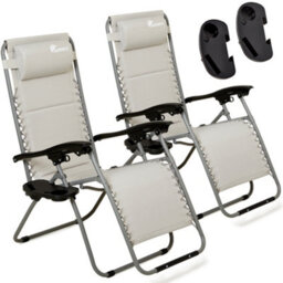 NETTA Sunmer Padded Reclining Sun Lounger Recliner Chair - Grey - Set Of 2