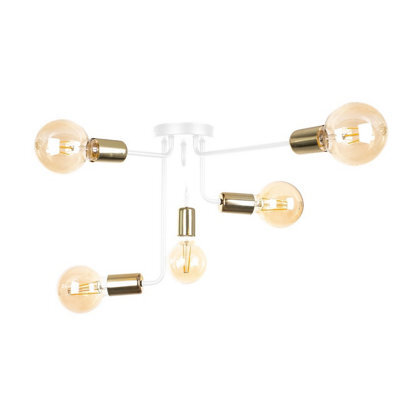 Luminosa Lighting Luminosa Nixon Multi Arm Semi Flush Ceiling Light White, Gold, 50Cm, 5X E27