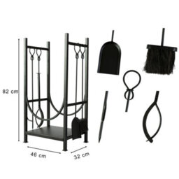Dibor Contemporary Fireplace Freestanding Black Fireside Firewood Log Holder, Log Storage Rack With Companion Set - thumbnail 2