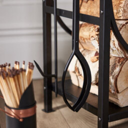 Dibor Contemporary Fireplace Freestanding Black Fireside Firewood Log Holder, Log Storage Rack With Companion Set - thumbnail 4