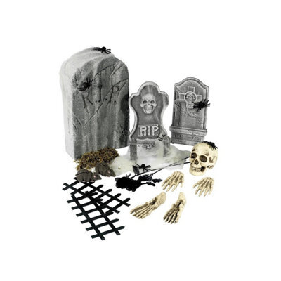 Smiffys Plastic Graveyard Decoration Set (Pack Of 24) Grey (One Size) - image 1