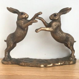 Animal Crackers Boxing Hares Figurine From The Leonardo Reflections Bronzed Range, Gift Boxed.