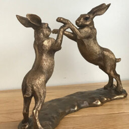 Animal Crackers Boxing Hares Figurine From The Leonardo Reflections Bronzed Range, Gift Boxed. - thumbnail 2