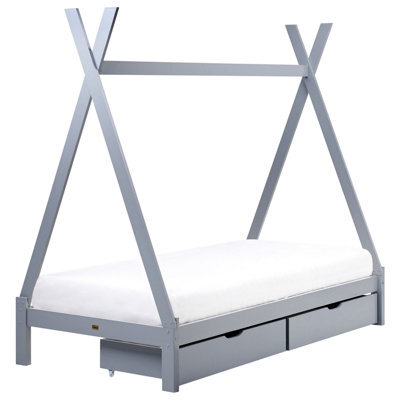 Beliani Kids Bed With Drawers Teepee Pine Wood Devay 90 X 200 Cm (Eu Single) Grey - image 1