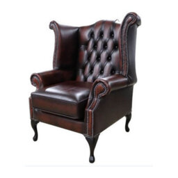 Chesterfield Georgian Wing Chair Antique Rust Leather In Queen Anne Style - thumbnail 3