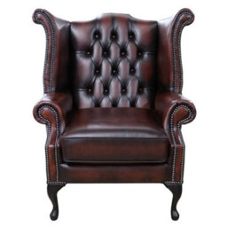 Chesterfield Georgian Wing Chair Antique Rust Leather In Queen Anne Style - thumbnail 2