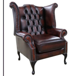 Chesterfield Georgian Wing Chair Antique Rust Leather In Queen Anne Style - thumbnail 1