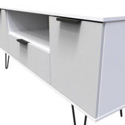 Fuji 2 Door 1 Drawer Wide Tv Unit In Grey Matt & White (Ready Assembled) - thumbnail 4