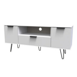 Fuji 2 Door 1 Drawer Wide Tv Unit In Grey Matt & White (Ready Assembled) - thumbnail 3