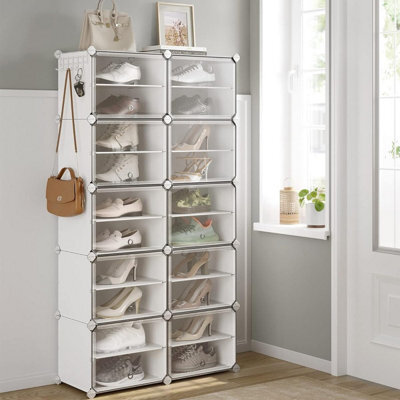 Songmics Spacious Shoe Cabinet, Modular Plastic Storage, Interlocking Organizer With Doors, Steel Frame, White - image 1