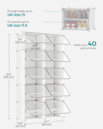 Songmics Spacious Shoe Cabinet, Modular Plastic Storage, Interlocking Organizer With Doors, Steel Frame, White - thumbnail 2