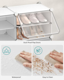 Songmics Spacious Shoe Cabinet, Modular Plastic Storage, Interlocking Organizer With Doors, Steel Frame, White - thumbnail 7