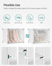 Songmics Spacious Shoe Cabinet, Modular Plastic Storage, Interlocking Organizer With Doors, Steel Frame, White - thumbnail 6