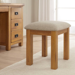 The Furniture Market Rustic Oak Dressing Table Stool Solid Oak, Comfortable Natural Fabric Upholstered Seat, Chunky Legs, Timeless Design - thumbnail 3